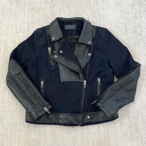 Blank NYC Faux Leather Moto Jacket L Black Blue